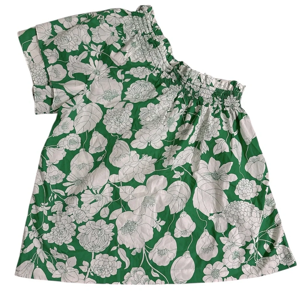 J. Crew Smocked One-Shoulder Cotton Top in Kelly Green - Sz. Medium - BNWT